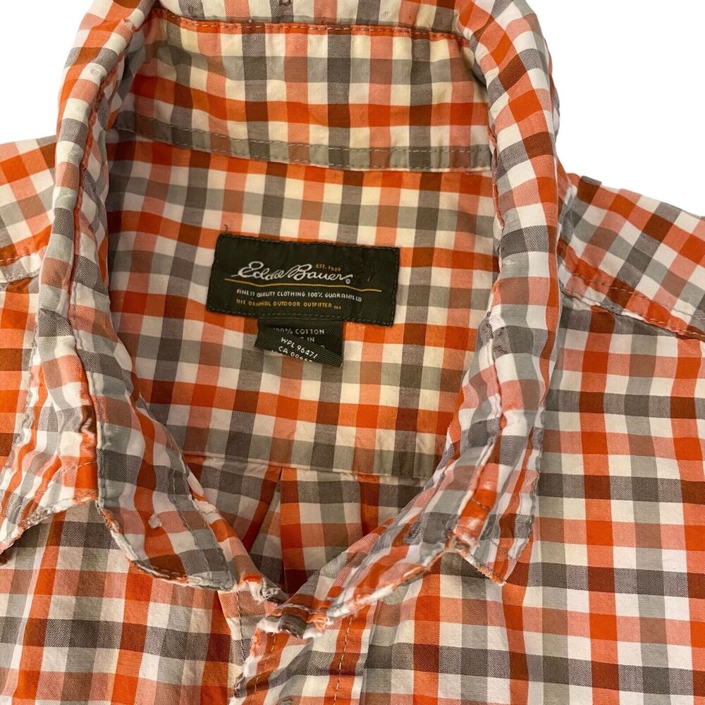 Eddie Bauer Check Shirt Men’s M Short Sleeve Button Down Gray Orange - Picture 2 of 16